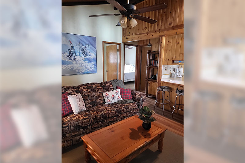 Pinetop Vista Cabins, Cabin 4 Ski Cabin Living Room looking towards bedroom
